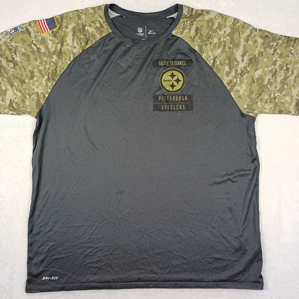 Nike Pittsburgh Steelers Salute to Service‎ Camo Dri-Fit Shirt Mens XXL Grey